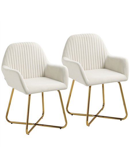 HOMCOM Modern Arm Chair Set of 2 Upholstered Accent Chair with Metal Base for Living Room Cream White - pic 128055 | FastDaddyshop