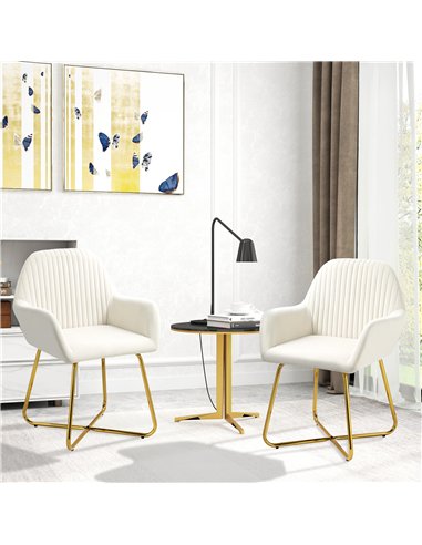 HOMCOM Modern Arm Chair Set of 2 Upholstered Accent Chair with Metal Base for Living Room Cream White