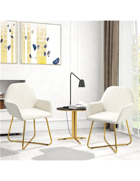 HOMCOM Modern Arm Chair Set of 2 Upholstered Accent Chair with Metal Base for Living Room Cream White - pic 128056 | FastDaddyshop