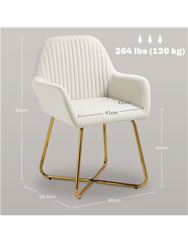 HOMCOM Modern Arm Chair Set of 2 Upholstered Accent Chair with Metal Base for Living Room Cream White