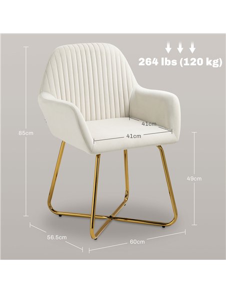 HOMCOM Modern Arm Chair Set of 2 Upholstered Accent Chair with Metal Base for Living Room Cream White - pic 128057 | FastDaddyshop