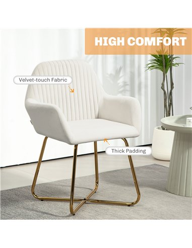 HOMCOM Modern Arm Chair Set of 2 Upholstered Accent Chair with Metal Base for Living Room Cream White
