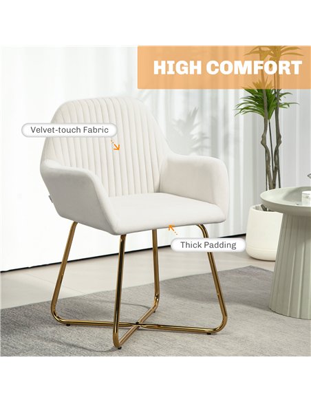 HOMCOM Modern Arm Chair Set of 2 Upholstered Accent Chair with Metal Base for Living Room Cream White - pic 128059 | FastDaddyshop