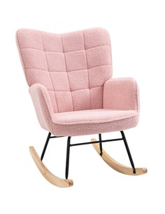 HOMCOM Soft Fleecey Rocking Wingback Chair - Pink