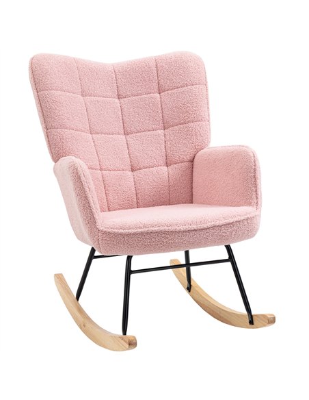 HOMCOM Soft Fleecey Rocking Wingback Chair - Pink - pic 128064 | FastDaddyshop
