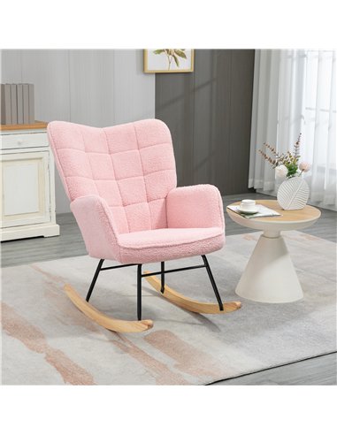 HOMCOM Soft Fleecey Rocking Wingback Chair - Pink