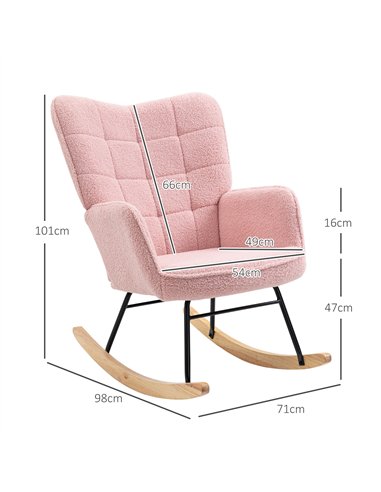 HOMCOM Soft Fleecey Rocking Wingback Chair - Pink