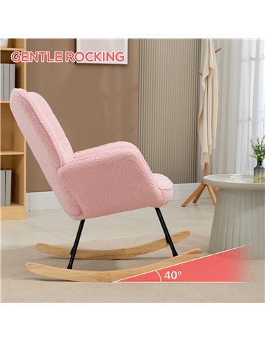 HOMCOM Soft Fleecey Rocking Wingback Chair - Pink