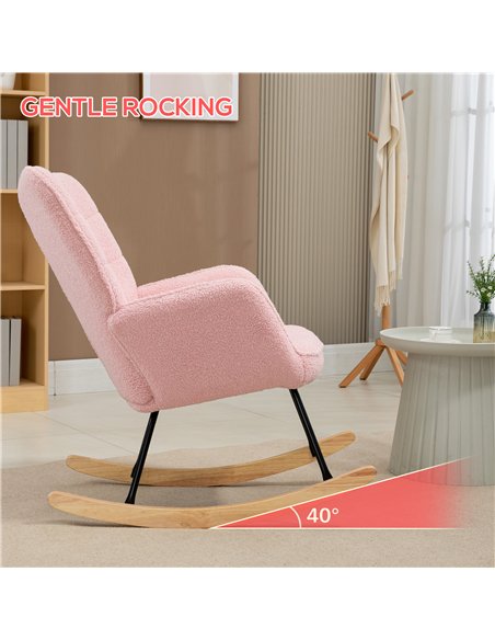 HOMCOM Soft Fleecey Rocking Wingback Chair - Pink - pic 128067 | FastDaddyshop