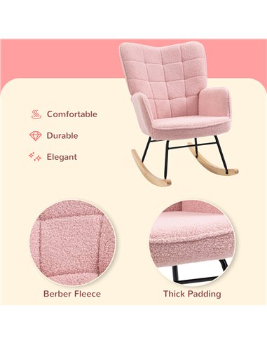 HOMCOM Soft Fleecey Rocking Wingback Chair - Pink