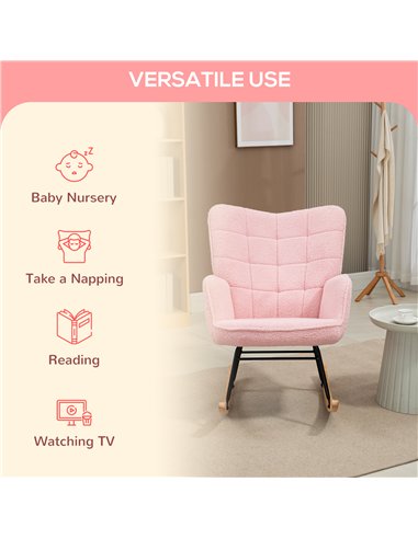 HOMCOM Soft Fleecey Rocking Wingback Chair - Pink