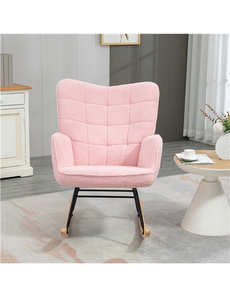 HOMCOM Soft Fleecey Rocking Wingback Chair - Pink - pic 128070 | FastDaddyshop