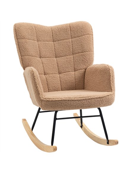 HOMCOM Soft Fleecey Rocking Wingback Chair - Light Brown - pic 128073 | FastDaddyshop