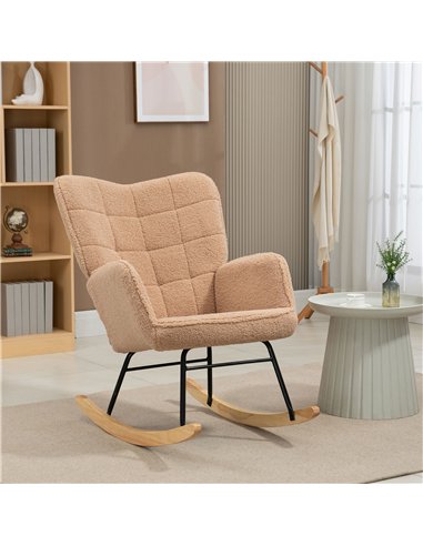 HOMCOM Soft Fleecey Rocking Wingback Chair - Light Brown