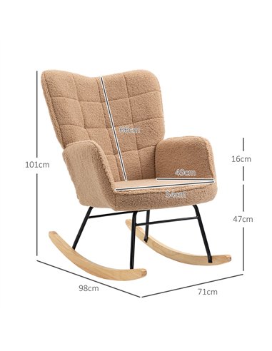 HOMCOM Soft Fleecey Rocking Wingback Chair - Light Brown