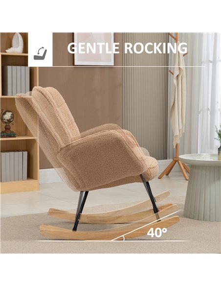 HOMCOM Soft Fleecey Rocking Wingback Chair - Light Brown - pic 128076 | FastDaddyshop