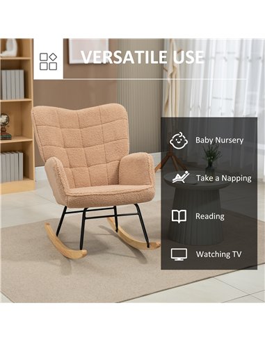 HOMCOM Soft Fleecey Rocking Wingback Chair - Light Brown