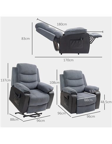 HOMCOM Overstuffed Corduroy Electric Lift Chair - Dark Grey