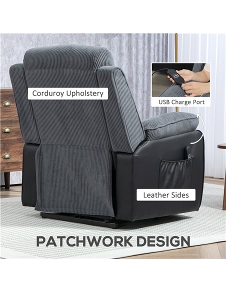 HOMCOM Overstuffed Corduroy Electric Lift Chair - Dark Grey - pic 128089 | FastDaddyshop
