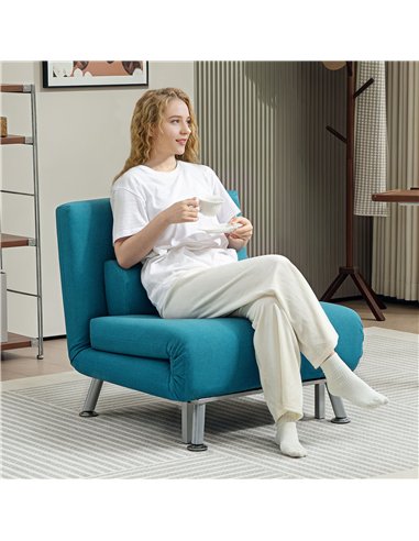 HOMCOM Single Linen-Feel Sleeper Chair - Dark Blue