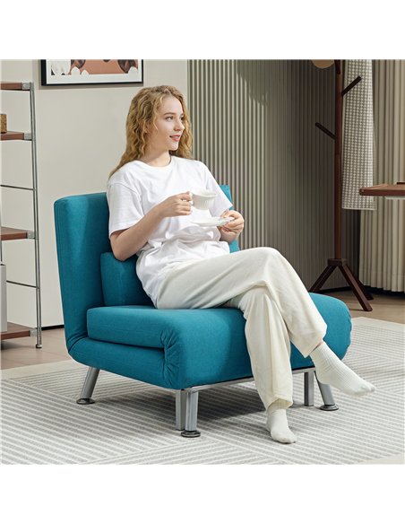 HOMCOM Single Linen-Feel Sleeper Chair - Dark Blue - pic 128092 | FastDaddyshop