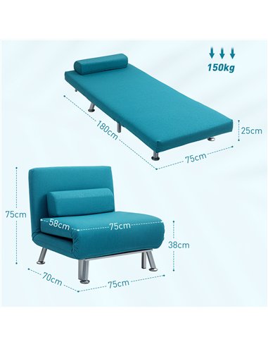 HOMCOM Single Linen-Feel Sleeper Chair - Dark Blue