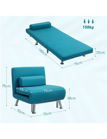 HOMCOM Single Linen-Feel Sleeper Chair - Dark Blue - pic 128093 | FastDaddyshop