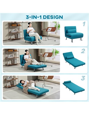 HOMCOM Single Linen-Feel Sleeper Chair - Dark Blue
