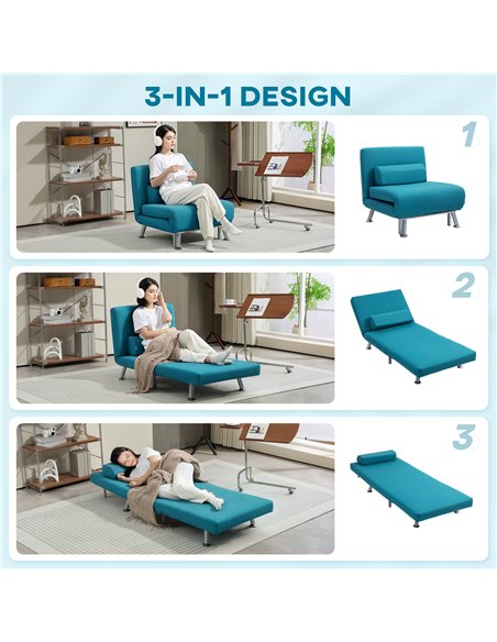 HOMCOM Single Linen-Feel Sleeper Chair - Dark Blue - pic 128094 | FastDaddyshop