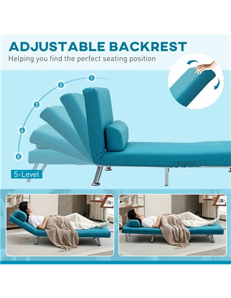HOMCOM Single Linen-Feel Sleeper Chair - Dark Blue - pic 128095 | FastDaddyshop