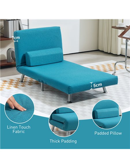 HOMCOM Single Linen-Feel Sleeper Chair - Dark Blue - pic 128096 | FastDaddyshop