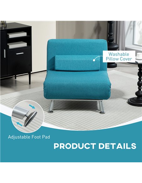 HOMCOM Single Linen-Feel Sleeper Chair - Dark Blue - pic 128097 | FastDaddyshop