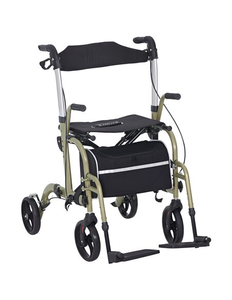 HOMCOM Rollator Walker Wheelchair, with Brakes and Bag - Yellow/Green - pic 128100 | FastDaddyshop