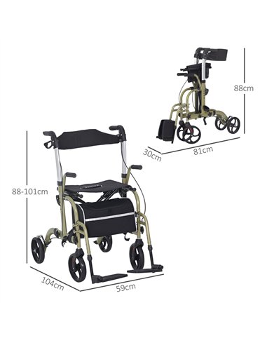 HOMCOM Rollator Walker Wheelchair, with Brakes and Bag - Yellow/Green