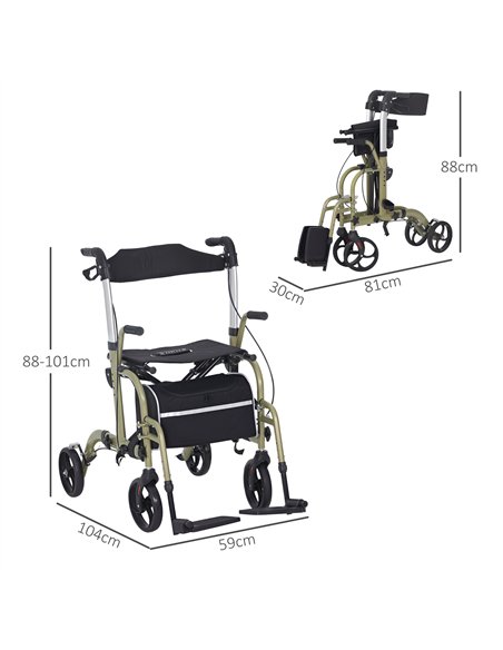HOMCOM Rollator Walker Wheelchair, with Brakes and Bag - Yellow/Green - pic 128102 | FastDaddyshop