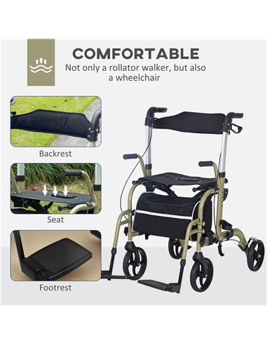 HOMCOM Rollator Walker Wheelchair, with Brakes and Bag - Yellow/Green