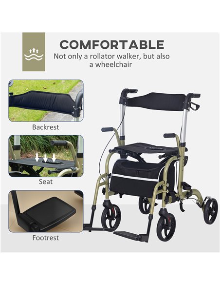 HOMCOM Rollator Walker Wheelchair, with Brakes and Bag - Yellow/Green - pic 128103 | FastDaddyshop