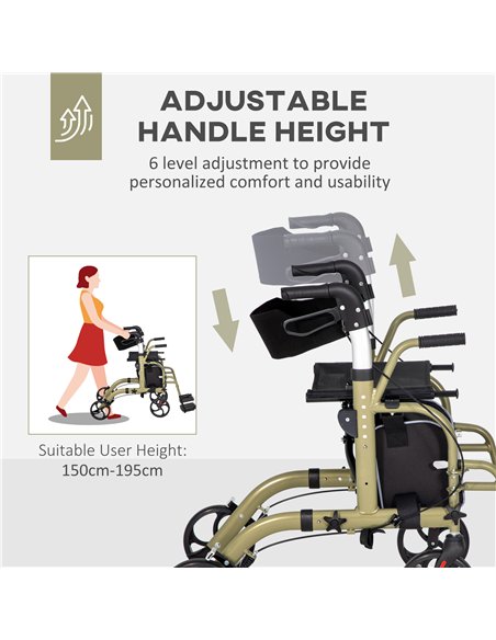 HOMCOM Rollator Walker Wheelchair, with Brakes and Bag - Yellow/Green - pic 128104 | FastDaddyshop