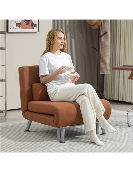 HOMCOM Single Linen-Feel Sleeper Chair - Coffee - pic 128110 | FastDaddyshop