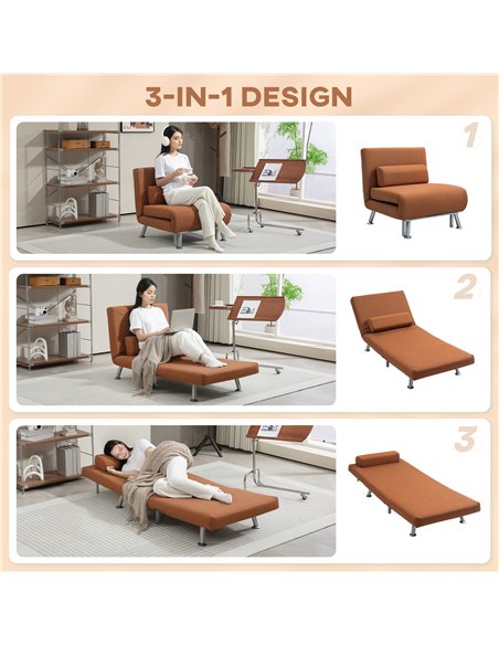 HOMCOM Single Linen-Feel Sleeper Chair - Coffee - pic 128112 | FastDaddyshop