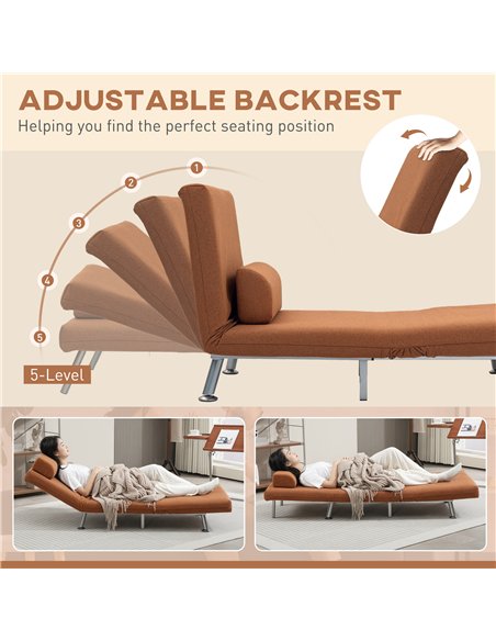 HOMCOM Single Linen-Feel Sleeper Chair - Coffee - pic 128113 | FastDaddyshop