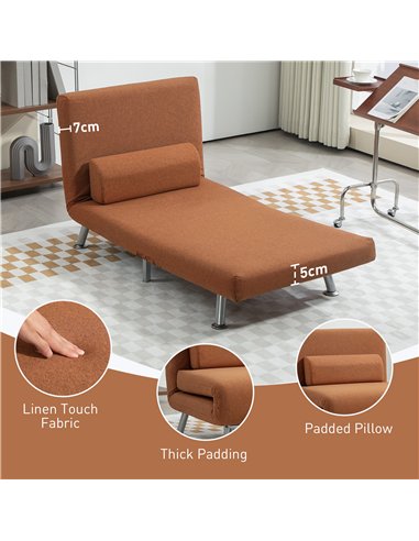 HOMCOM Single Linen-Feel Sleeper Chair - Coffee