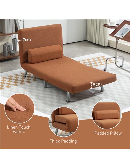 HOMCOM Single Linen-Feel Sleeper Chair - Coffee - pic 128114 | FastDaddyshop
