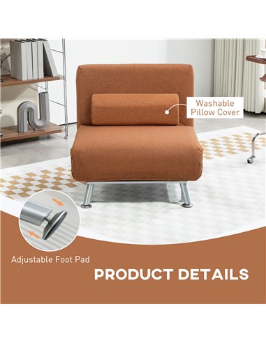 HOMCOM Single Linen-Feel Sleeper Chair - Coffee