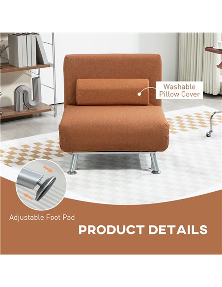 HOMCOM Single Linen-Feel Sleeper Chair - Coffee - pic 128115 | FastDaddyshop