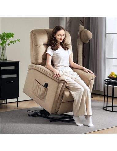 HOMCOM Velvet-Feel Electric Lift Recliner Chair - Brown