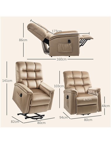HOMCOM Velvet-Feel Electric Lift Recliner Chair - Brown