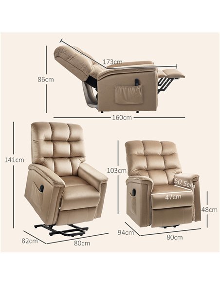 HOMCOM Velvet-Feel Electric Lift Recliner Chair - Brown - pic 128120 | FastDaddyshop