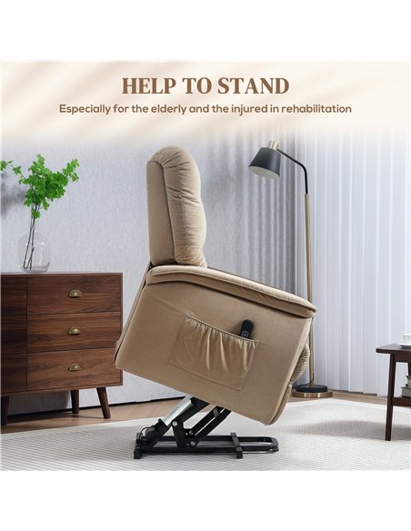 HOMCOM Velvet-Feel Electric Lift Recliner Chair - Brown - pic 128121 | FastDaddyshop