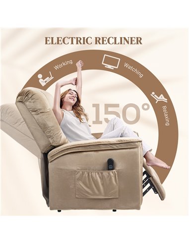 HOMCOM Velvet-Feel Electric Lift Recliner Chair - Brown